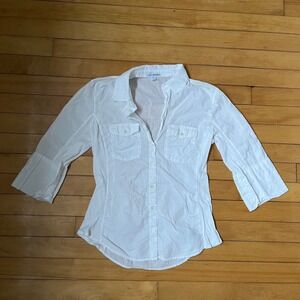 Standard James Perse White Cotton 3/4 Roll Tab Sleeve Button Down Shirt Size 3